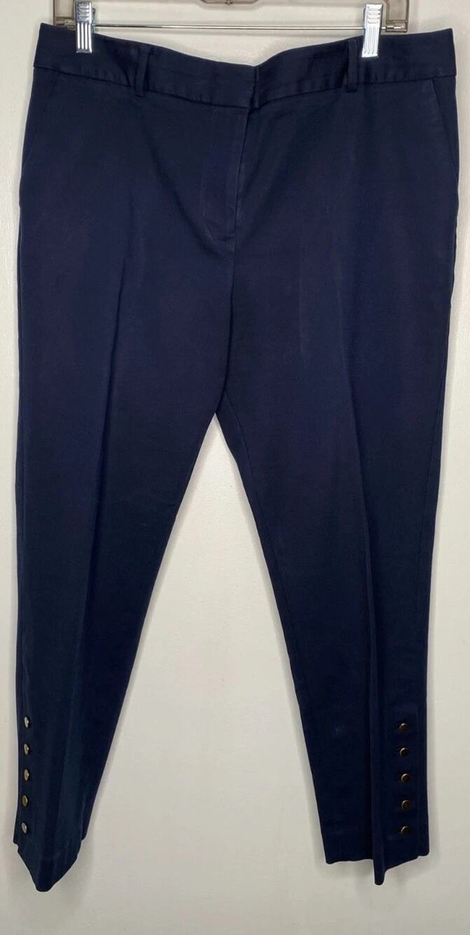Talbots Hampshire Navy Ankle Petite Pants with Gold Button Detail Size 14P